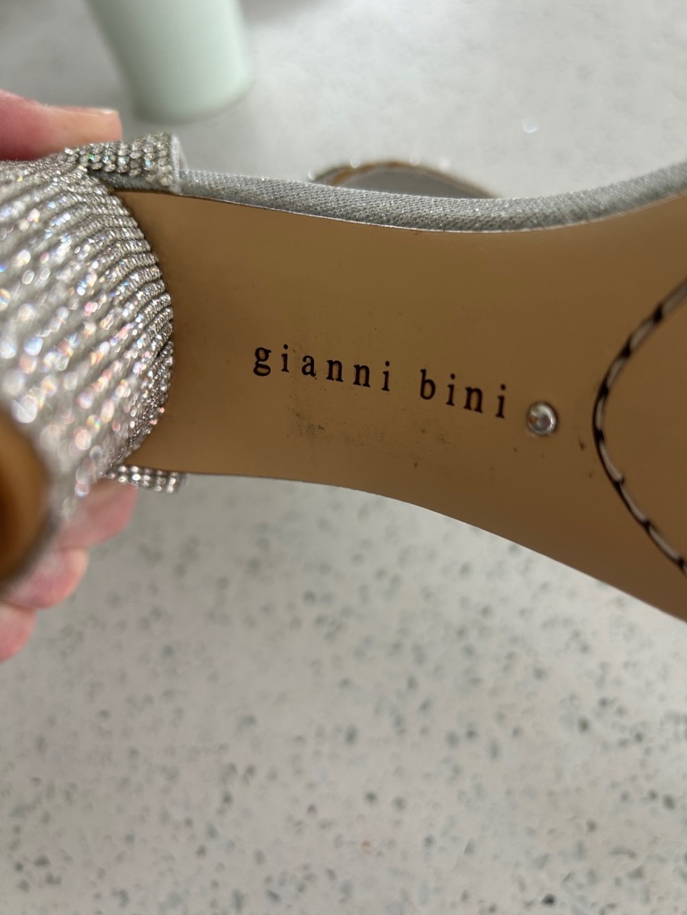 Gianni Bini Silver Rhinestone Block Heel Sandals - Picture 6 of 7